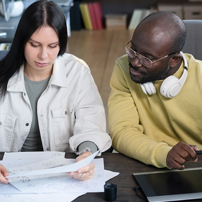 Two students working together.